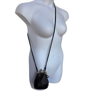 Brighton Little Black Leather Nostalgic Crossbody Pouch with Filigree Hardware